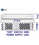 Vive 230V/12V 20A 250W Slim Led Power Supply